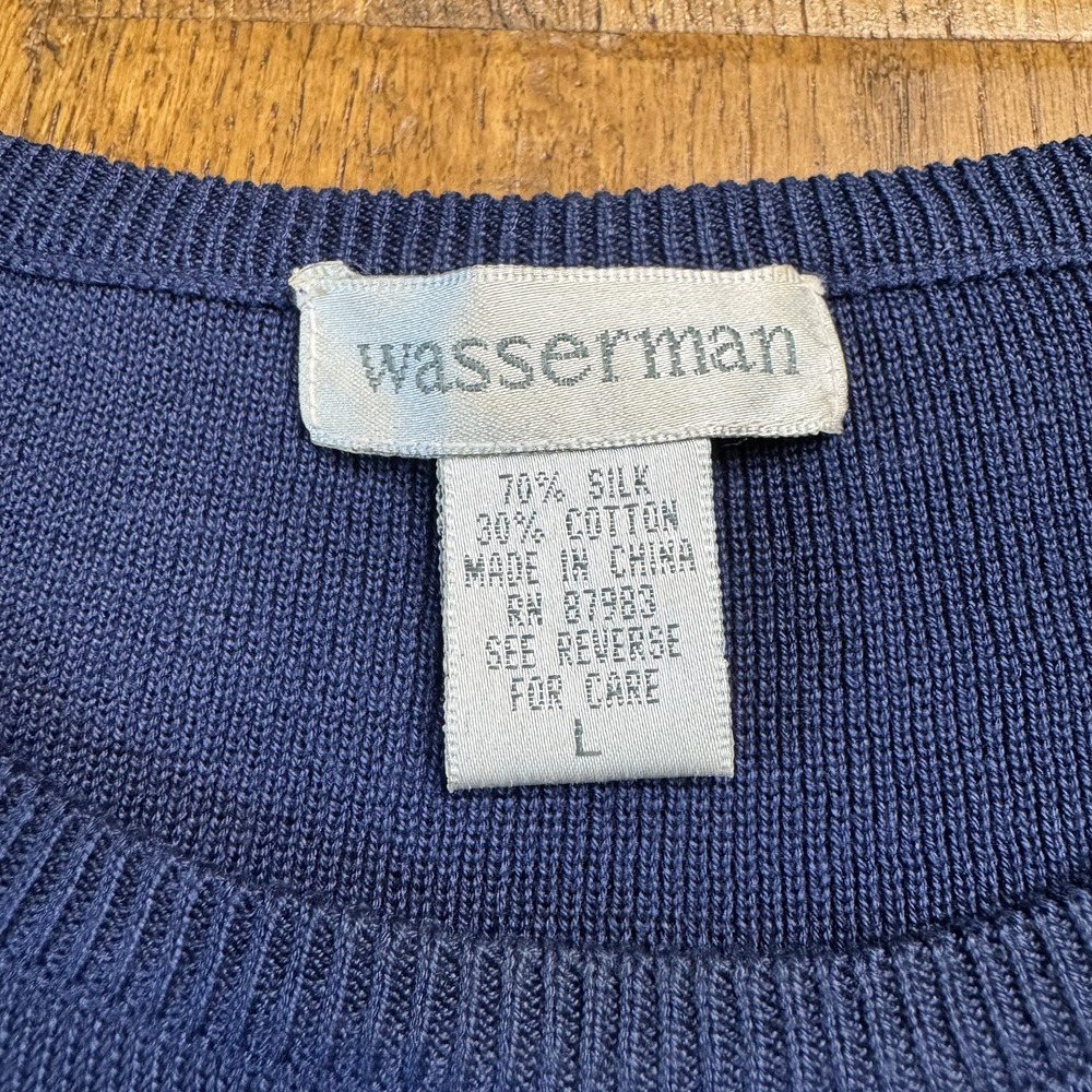 VTG WASSERMAN Navy Blue Silk Blend Knit Tank Top Womens Size L - Picture 2 of 5